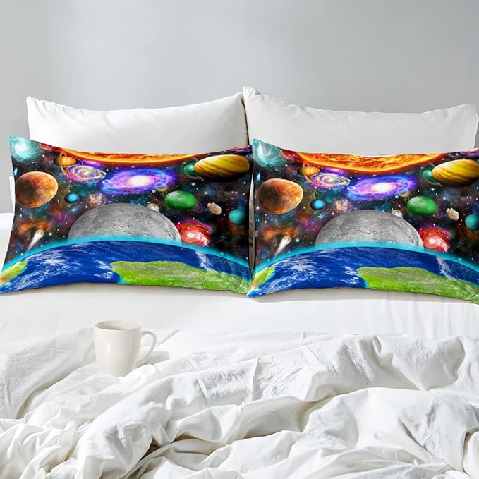 Space Comforter Set Queen Size Planet Universe Bedding Set Queen Solar System Galaxy Bed Comforter Sets Outer Space Home Decor for Boys Bedroom Earth Quilt Set with 1 Comforter 2 Pillowcases
