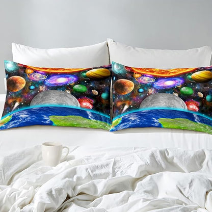 Space Comforter Set Queen Size Planet Universe Bedding Set Queen Solar System Galaxy Bed Comforter Sets Outer Space Home Decor for Boys Bedroom Earth Quilt Set with 1 Comforter 2 Pillowcases