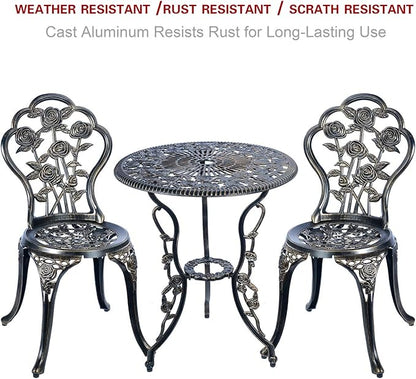 3 Piece Bistro Set,Outdoor Patio Set,Anti-Rust Cast Aluminum Bistro Table Set for Park Yard Front Porch Furniture(Antique Copper)
