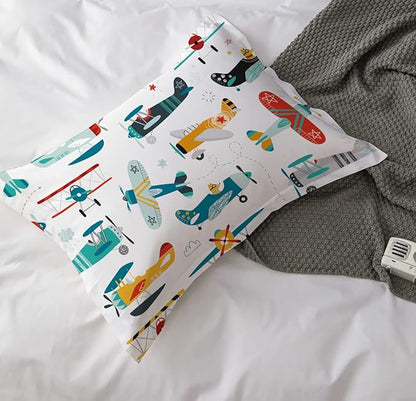 Kids Airplane Comforter Set Twin Size Colorful Cartoon propeller plane Bedding Set Kids Boys Teens Young Man Cartoon Airplanes Down Comforter Aviation Theme Duvet Bedroom Decor