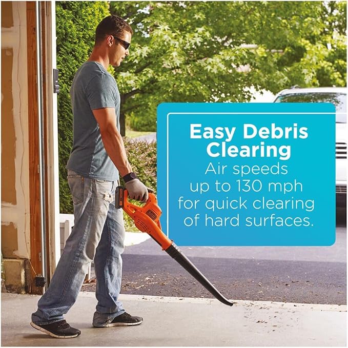 BLACK+DECKER 20V MAX Cordless Leaf Blower, Lawn Sweeper, 130 mph Air Speed, Lightweight Design, Battery and Charger Included (LSW221)