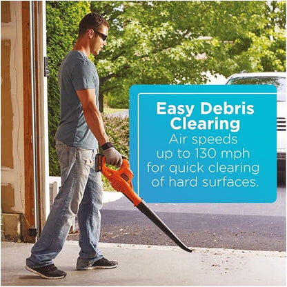 BLACK+DECKER 20V MAX Cordless Leaf Blower, Lawn Sweeper, 130 mph Air Speed, Lightweight Design, Battery and Charger Included (LSW221)