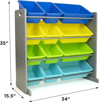Humble Crew Toy Storage Organizer, Grey/Blue/Green/Yellow 34x11x31 inches,12x9x6 inches,16xx12x6 inches
