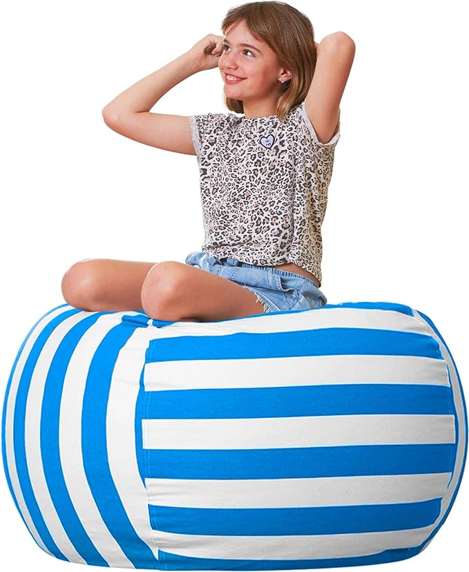 Aubliss Stuffed Animal Bean Bag Storage Chair (Blue/White Striped, Large (38''))