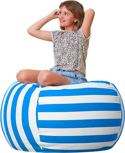 Aubliss Stuffed Animal Bean Bag Storage Chair (Blue/White Striped, Large (38''))