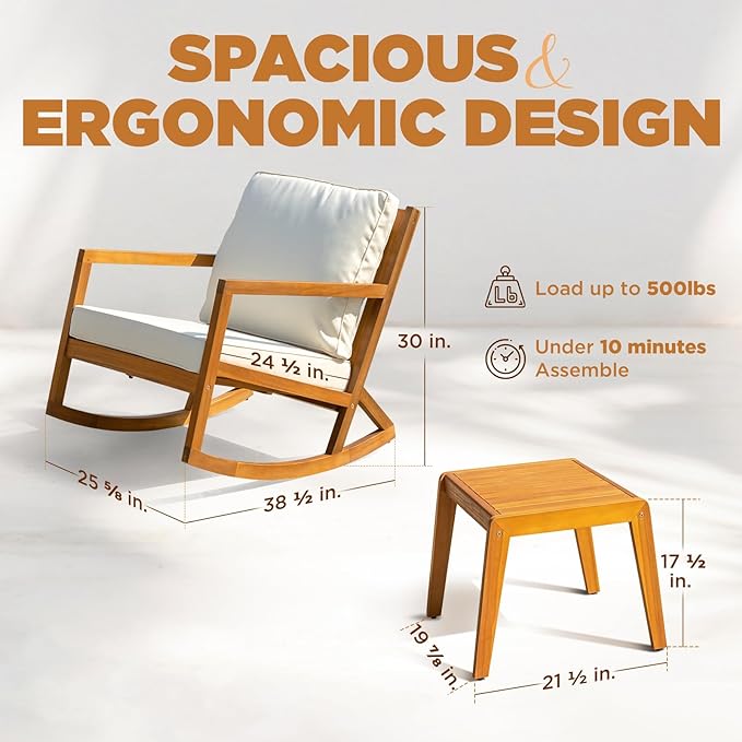 Solid Wood Louis Chairs Set of 2 with End Table, Onesize, Rocking Design