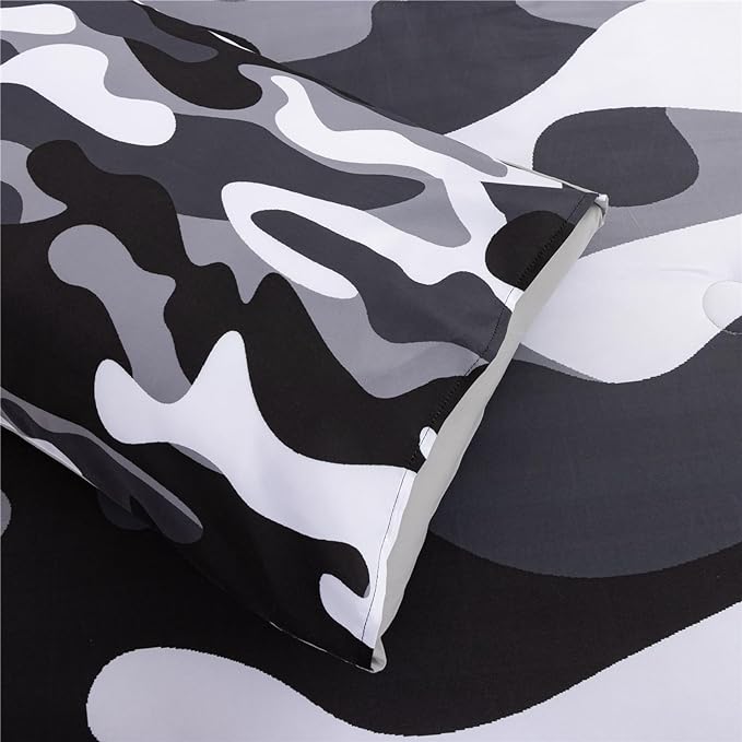 Meeting Story Camouflage Bedding Set, Colorful Pattern Style Comforter Set, 5 PCS One Comforter Two Pillowcases Two Sheets in One Bag, All Season Bedspread for Teens Adults (Grey,Queen5pcs