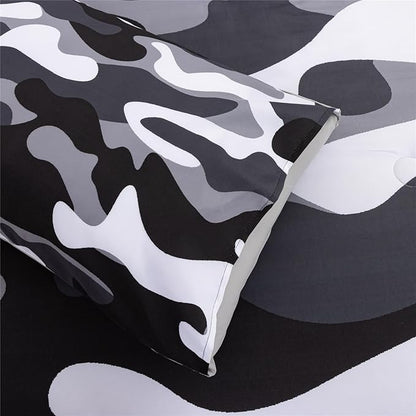 Meeting Story Camouflage Bedding Set, Colorful Pattern Style Comforter Set, 5 PCS One Comforter Two Pillowcases Two Sheets in One Bag, All Season Bedspread for Teens Adults (Grey,Twin5pcs