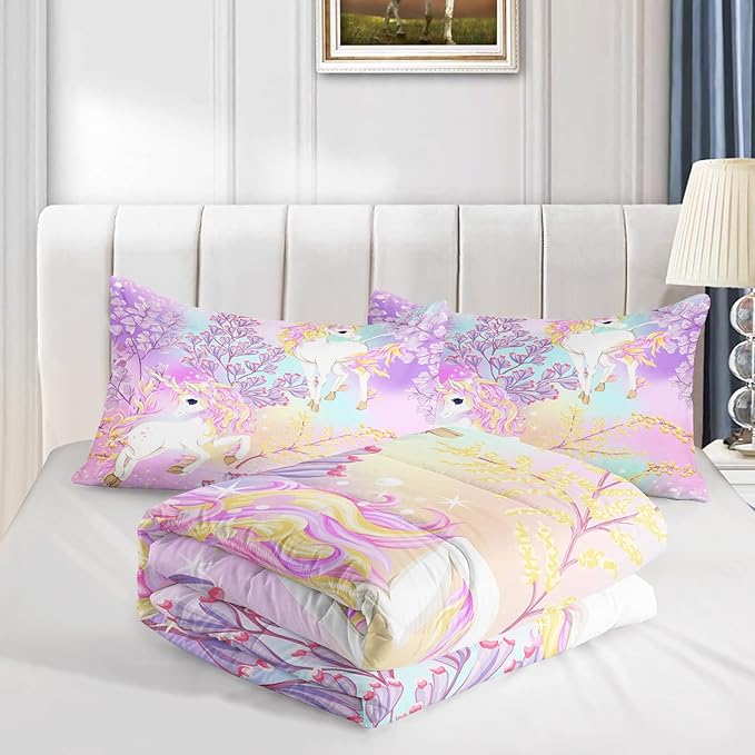 CVHOUSE Rainbow Unicorn Bedding Full Size,Rainbow Unicorn Bedding Set for Girls Kids Teens,Rainbow Unicorn Comforter Set Unicorn Duvet Set Unicorn Quilt Set Girls Room Decor 3 Pieces