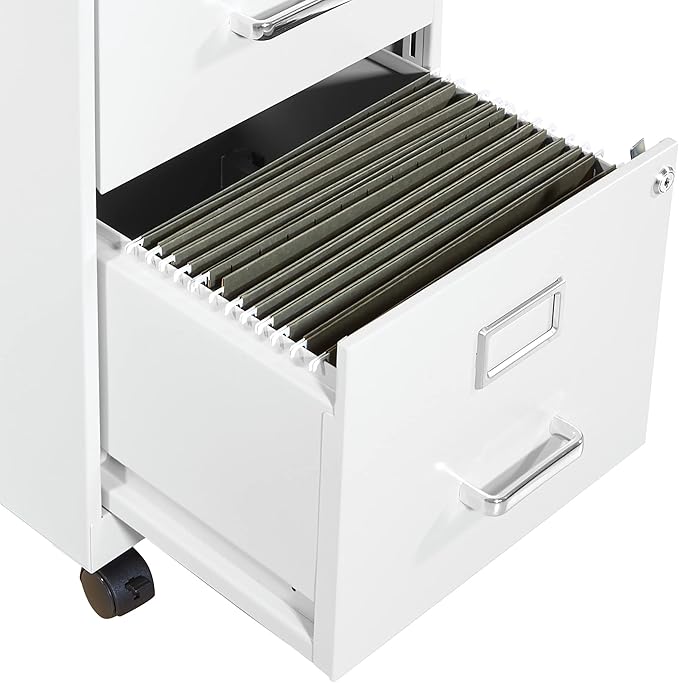 OSP Home Furnishings 2 Drawer Mobile Locking Metal File Cabinet, White