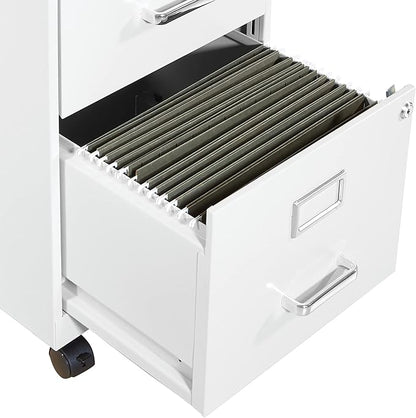 OSP Home Furnishings 2 Drawer Mobile Locking Metal File Cabinet, White