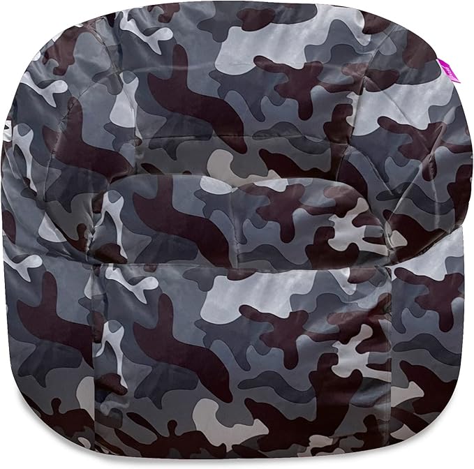Posh Creations Structured Comfy Bean Bag Chair for Gaming, Reading and Watching TV, Sonoma Lounge, Nylon - Camo Dark and Black Gray