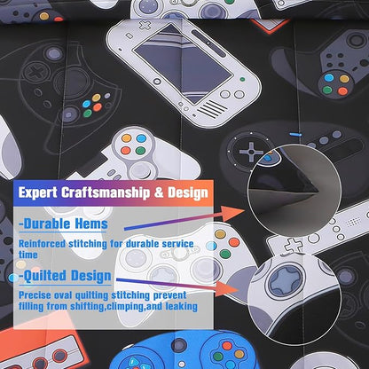 6Pcs Game Console Comforter Set with Sheets for Boys Girls Kids Teens, Gamepad Collection Themed Bed in A Bag Full Size, 3D Video Gamer Controller Bedroom Decor Bedding Set