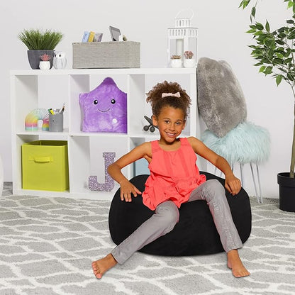 Posh Creations Bean Bag Chair for Kids, Teens, and Adults Includes Removable and Machine Washable Cover, Soft Faux Rabbit Fur - Black, 27in - Medium