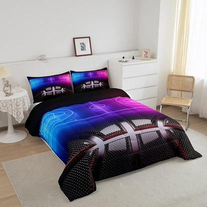 Erosebridal Sports Basketball Twin Comforter Set for Boys Girls Neon Basketball Court Bedding Set,Kids Ball Competitive Games Comforter Soft Lightweight Quilt Duvet Set 1 Pillow Case Bedroom Decor