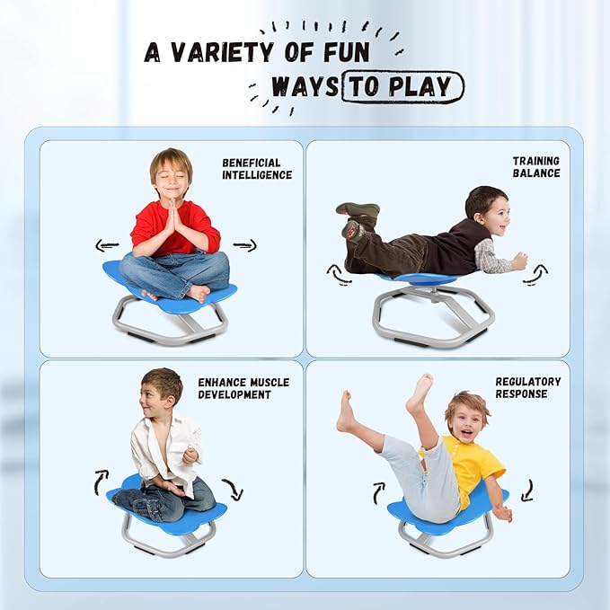 Elephant Kids Swivel Chair, Seat and Spinning Chair, Body Coordination Training Chair, Dark Blue Non Slip Sensory Toys 360° Spinning Chair for Autistic Kids Aged 3+, Improving Kid's Physical Fitness