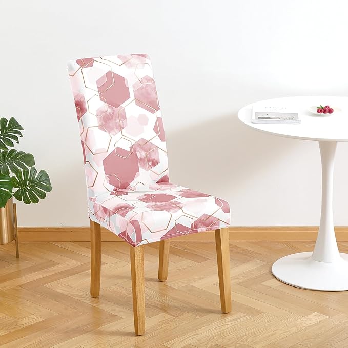 Gibelle Dining Room Chair Covers Set of 6, Soft Stretch Kitchen Chair Covers Slipcover Protector, Removable Washable Geometric Parson Chair Covers 6 Pack, Dusty Pink
