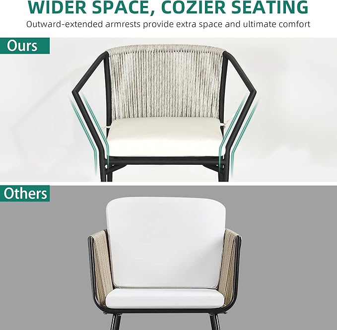 YITAHOME Wicker 3-Piece Outdoor Bistro Set, All-Weather Patio Conversation Set with Stackable Chairs & Table, Outdoor Sectional Furniture Set for Balcony, Backyard, Pool, Porch, Deck - Grayish White