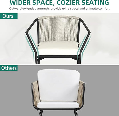 YITAHOME Wicker 3-Piece Outdoor Bistro Set, All-Weather Patio Conversation Set with Stackable Chairs & Table, Outdoor Sectional Furniture Set for Balcony, Backyard, Pool, Porch, Deck - Grayish White