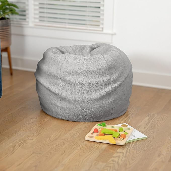 Flash Furniture Dillon Sherpa Bean Bag Chair, Classic Refillable Bean Bag Chair for Kids and Teens, Small, Gray
