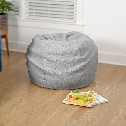Flash Furniture Dillon Sherpa Bean Bag Chair, Classic Refillable Bean Bag Chair for Kids and Teens, Small, Gray