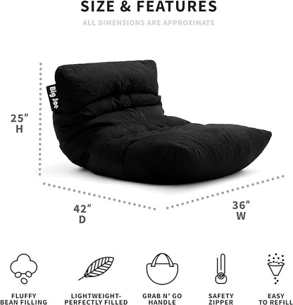 Big Joe Roma Bean Bag Chair, Black Plush, Soft Polyester, 3 feet