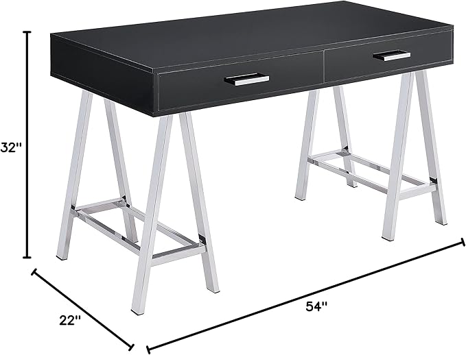 Acme Coleen 2-Drawer Metal Home Office Desk in Black and Chrome