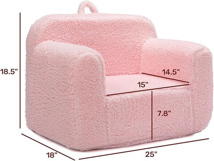 ALIMORDEN Kids Ultra-Soft Snuggle Foam Filled Chair, Toddler Cuddly Sherpa Reading Couch for Boys and Girls, Pink