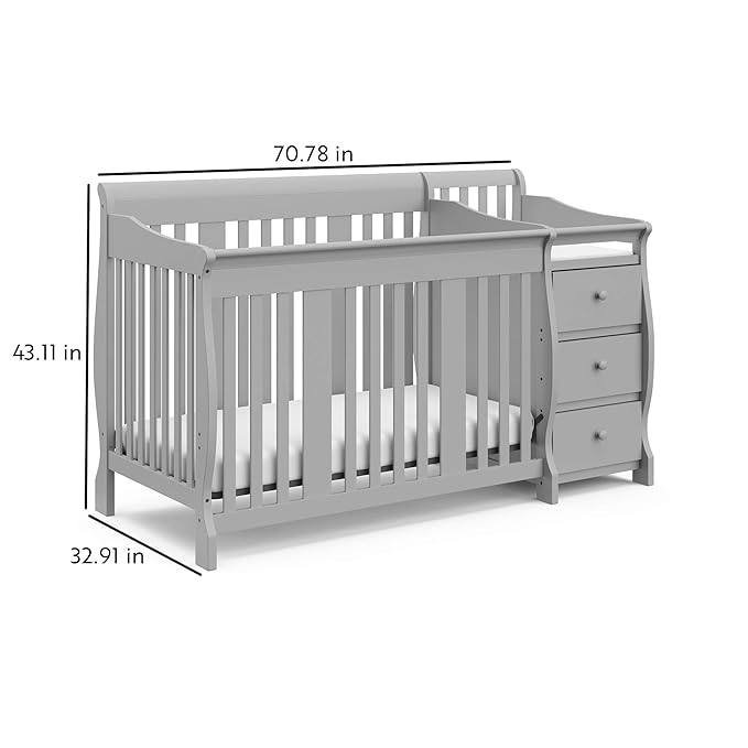 Storkcraft Portofino 5-in-1 Convertible Crib and Changer Combo (Pebble Gray) – Changing-Table with Storage Drawer, Converts to Toddler Full-Size Bed, Daybed