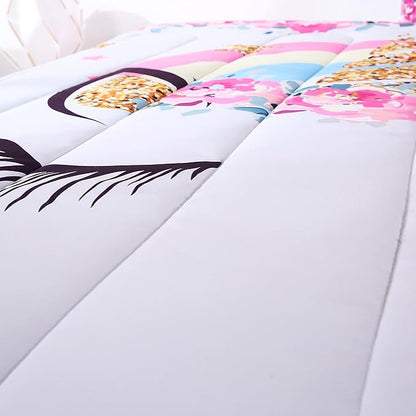 Unicorn Comforter Set 3pc Pink Flower Girl Unicorn Bedding Set for Teen Girls