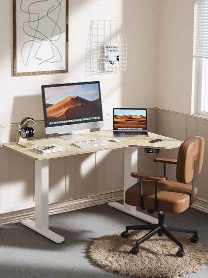 Electric Standing Desk, Height Adjustable Sit Stand up Desk, L-Shaped Memory Home Office Desk with Hook, 55 x 34 inch