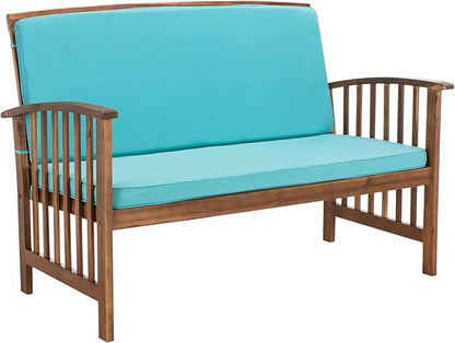 SAFAVIEH Outdoor Collection Rocklin Natural/ Aqua Cushion 4-Piece Conversation Patio Set
