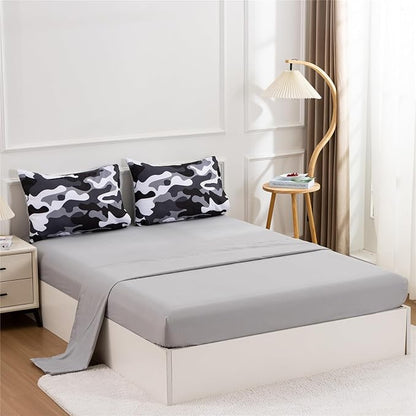 Meeting Story Camouflage Bedding Set, Colorful Pattern Style Comforter Set, 5 PCS One Comforter Two Pillowcases Two Sheets in One Bag, All Season Bedspread for Teens Adults (Grey,Twin5pcs