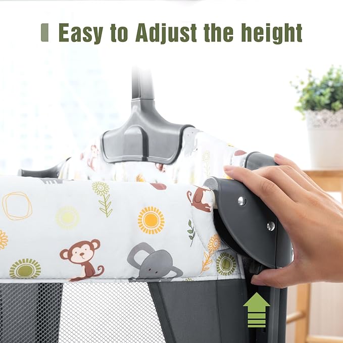 5 in 1 Infant Newborn Baby Crib,Baby Bassinet Bedside Cribs,Pack and Play with Bassinet and Changing Table,Portable Travel Baby Playpen with Bassinet Toys & Music Box,Portable Travel Crib,Dark Gray