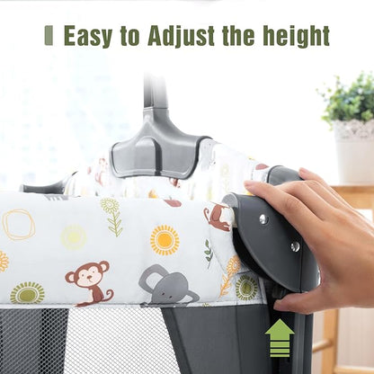 5 in 1 Infant Newborn Baby Crib,Baby Bassinet Bedside Cribs,Pack and Play with Bassinet and Changing Table,Portable Travel Baby Playpen with Bassinet Toys & Music Box,Portable Travel Crib,Dark Gray