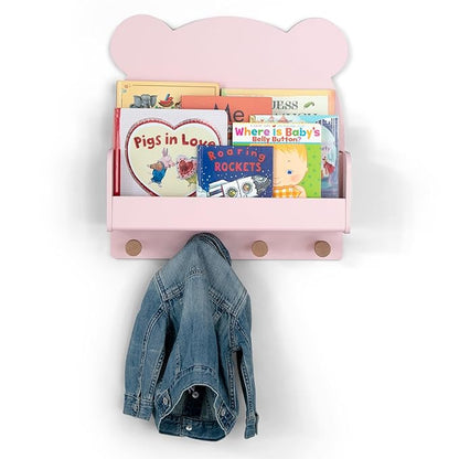 Delta Children babyGap Graham 4-in-1 Convertible Crib with Storage Drawer + Brannan Bear Bookcase with Bins + Brannan Bear Wall Shelf with 4 Hooks, Blush Pink/Dark Pink (Bundle)