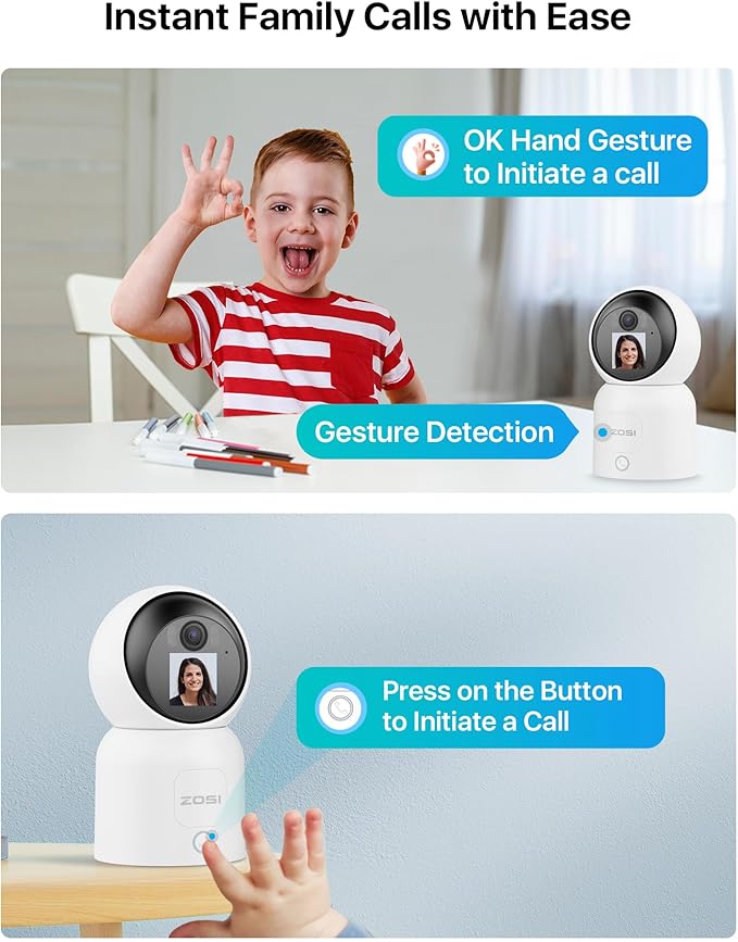 ZOSI 4MP 2 Way Video Security Camera, C519M 360° View Baby/Pet Dog Monitor, 2.5K Plug-in 2.4G/5G Dual-Band WiFi Smart Home Indoor Cam,One-Touch Call,Human Detection,Pan/Tilt,Cloud & SD Card Storage