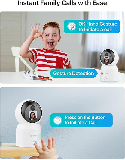 ZOSI 4MP 2 Way Video Security Camera, C519M 360° View Baby/Pet Dog Monitor, 2.5K Plug-in 2.4G/5G Dual-Band WiFi Smart Home Indoor Cam,One-Touch Call,Human Detection,Pan/Tilt,Cloud & SD Card Storage