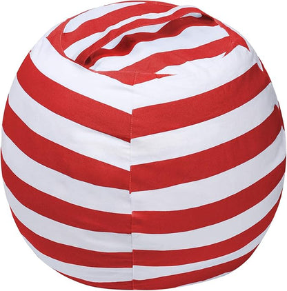 2 PCS Stuffed Animal Storage Bean Bag Chair Cover, Cotton Canvas Beanbag with Zipper for Organizing Kid's and Adults Room Red 24"