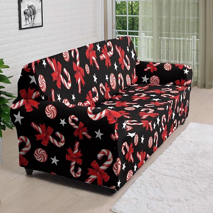 FKELYI Christmas Easy Going Stretch Sofa Slipcover Candy Cane Sofa Couch Cover Non-Slip Sofa Slipcovers Washable Furniture Protector XL
