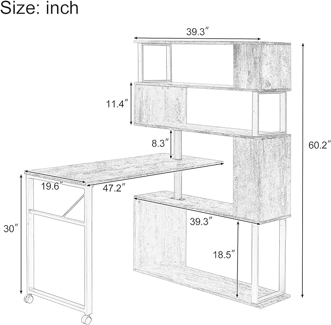 NicBex Laik-DW-00002-DX Desks, 47.2" W x 39.9" D x 60.2" H, Black