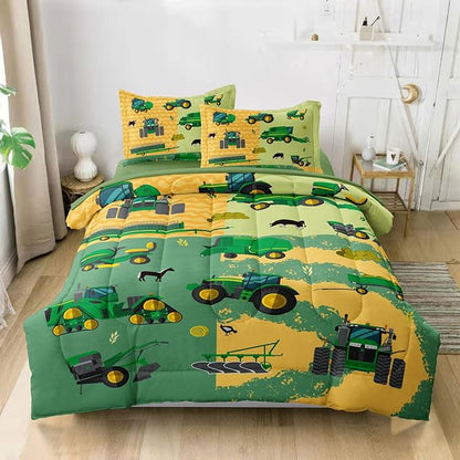 Full Construction Bedding Set for Boys Kids Farm Tractor Bedding 5 Pieces Cars Full Comforter Set for Boys, Full Truck Bed in a Bag Set Boys