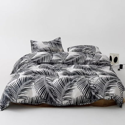 Black Leaves Comforter King Black and White Palm Leaf Printed Comforter Sets Modern Boho Black Tropical Botanical Leaves Bed Quilts for Women Men Soft Floral Palm Black King Comforters