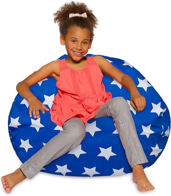 Posh Creations Bean Bag Chair for Kids, Teens, and Adults Includes Removable and Machine Washable Cover, 38in - Large, Canvas White Stars on Blue