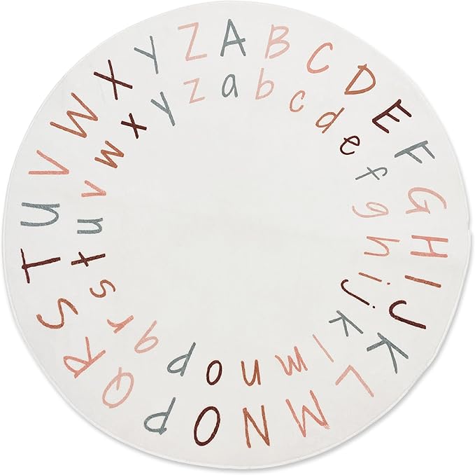 ABC Rug for Kids Room | 40 Inch Round Alphabet Rug with Capital and Lowercase Letters | ABC Boho Classroom Rug for Alphabet Learning