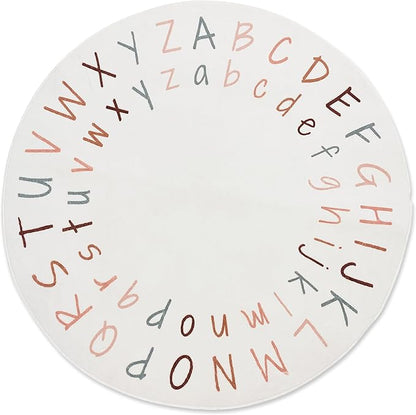 ABC Rug for Kids Room | 40 Inch Round Alphabet Rug with Capital and Lowercase Letters | ABC Boho Classroom Rug for Alphabet Learning