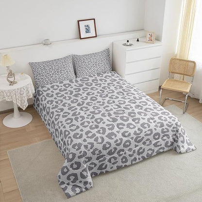 Feelyou Leopard Print Bedding Set Silver Gray Leopard Comforter Set for Boys Girls Kids Cheetah Printed Comforter Africa Wild Animal Skin Theme Duvet Set Room Decor Twin Size Quilt Set 2Pcs