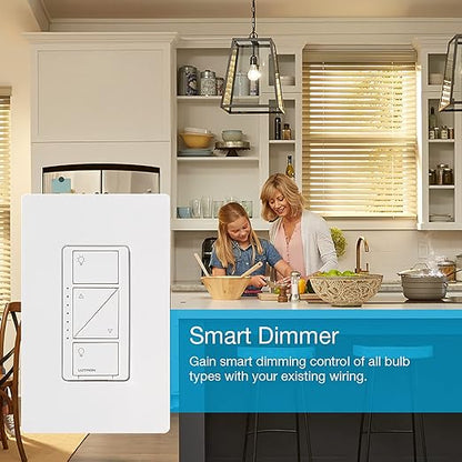 Lutron Caseta Smart Lighting Original Dimmer Switch (Lutron Smart Hub Required), for Light Bulbs, 150 Watt, Single-Pole/3-Way, No Neutral Required, PD-6WCL-WH, White