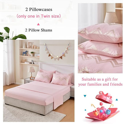 Wowelife Girl Bedding Sets Pink Comforter for Queen Size Bed 7 Pieces Gold Glitter Foil Queen Bedding Set Teen Girl Bedding Pink Full Kids Bedroom Beding Sets with 2 Pillow Shams and 2 Pillowcase