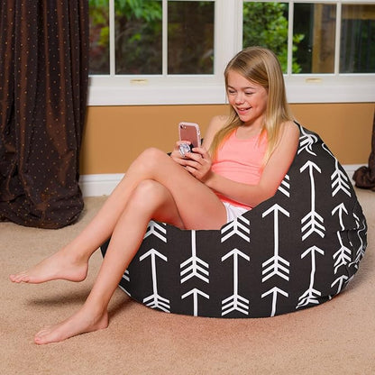 Posh Creations Bean Bag Chair for Kids, Teens, and Adults Includes Removable and Machine Washable Cover, Canvas White Arrows on Gray, 38in - Large